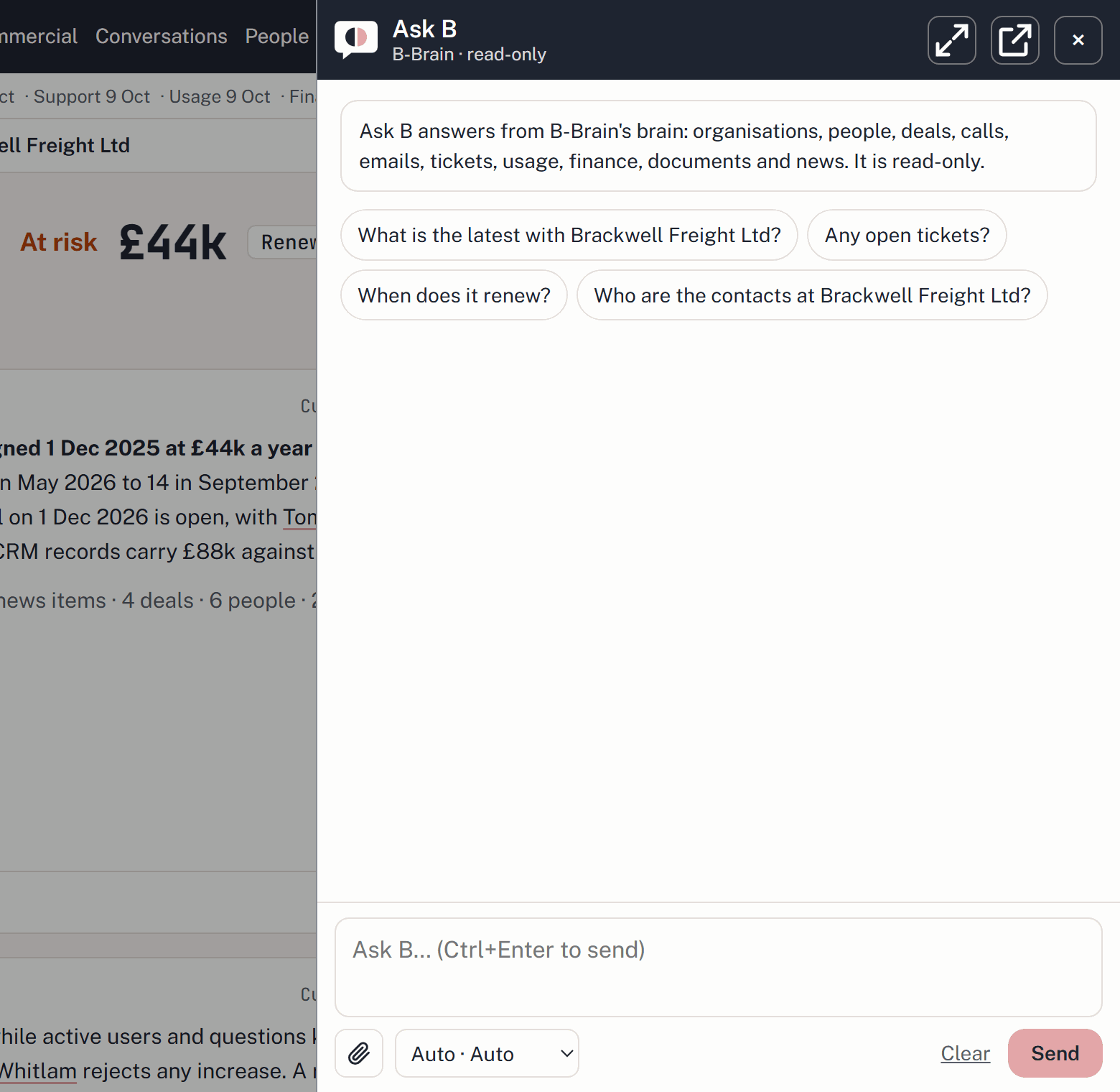 Screenshot: Ask B on a customer's page