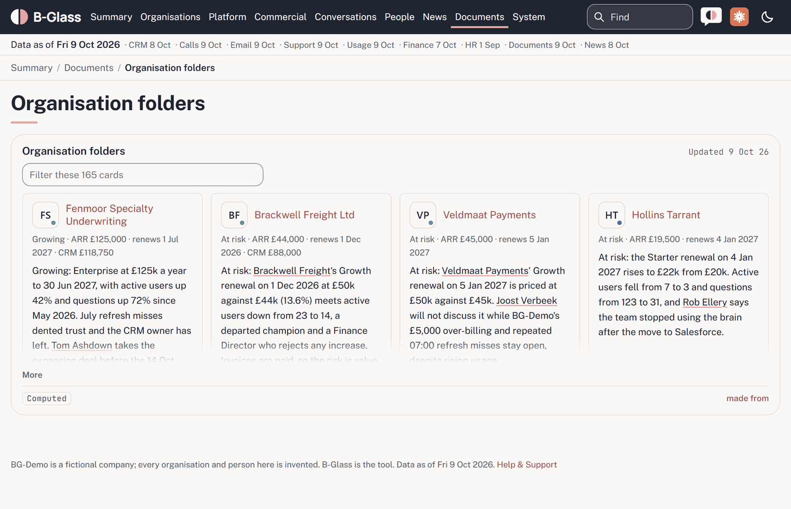 Screenshot: Customer folders